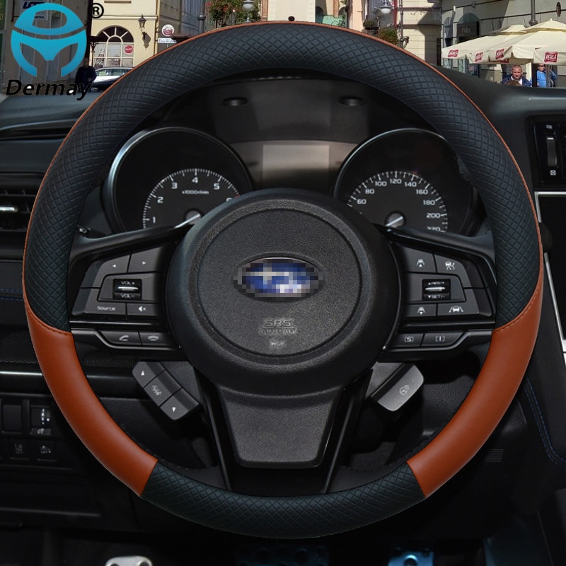 

100% DERMAY брендовый кожаный чехол рулевого колеса автомобиля Противоскользящий для Subaru Forester Legacy XV BRZ WRX чехол на руль авто аксессуары чехлы в машину