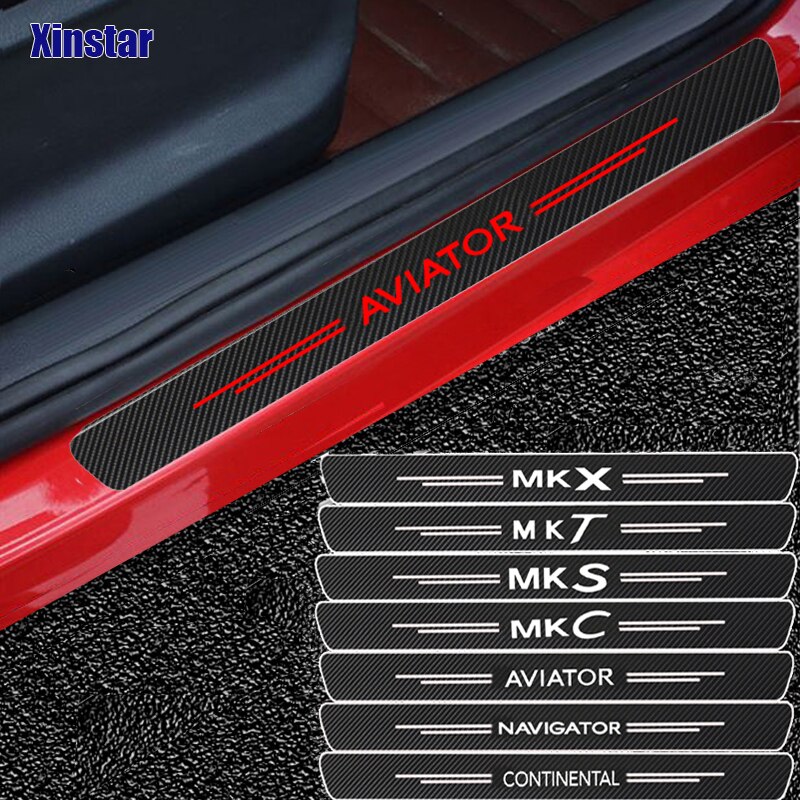 

4 шт., защитная наклейка на порог автомобиля из углеродного волокна для Lincoln AVIATOR CONTINENTAL NAVIGATOR MKC MKS MKT MKX MKZ, автоаксессуары
