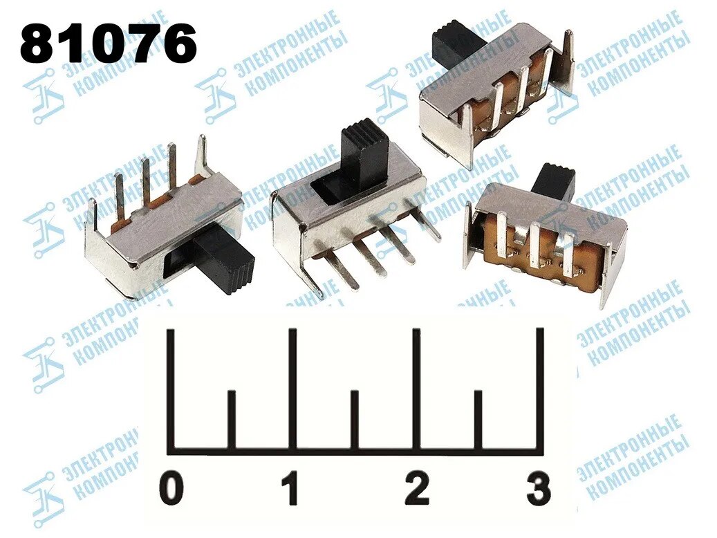 

Переключатель движковый 2-х позиционный 3 контакта угловой SS12F23G5 (№54/S1444) на плату