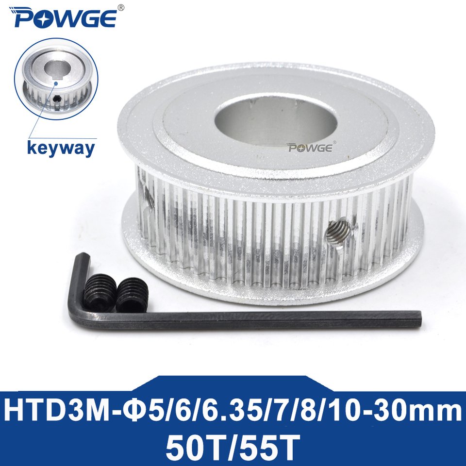 

POWGE 50 55 зубьев HTD 3M Диаметр шкива ГРМ 6/6,35/8/10/12/14/15/16/17/18/19/20/22/25/29 для ремня HTD3M ширина 10/15/20 мм 50T 55T