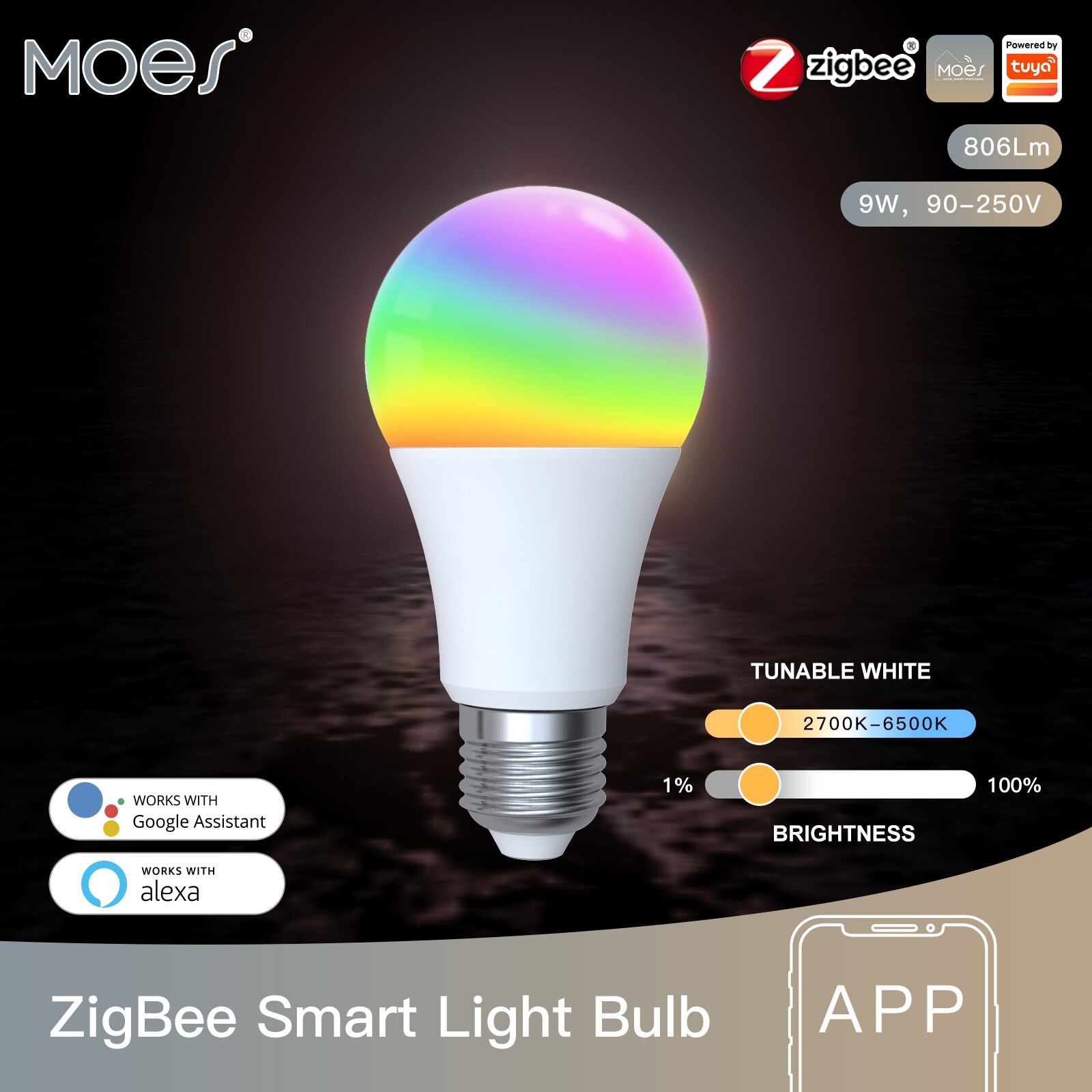 

MOES ZigBee Умная RGB лампа для умного дома