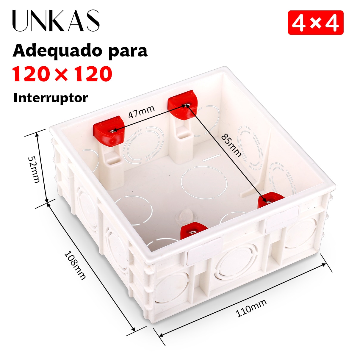

Коробка настенная с креплением UNKAS для стандарт Бразилии, 120x12 0 мм светильник 4x4