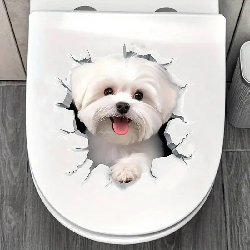 

3D наклейка на туалет с треснутыми животными и собаками