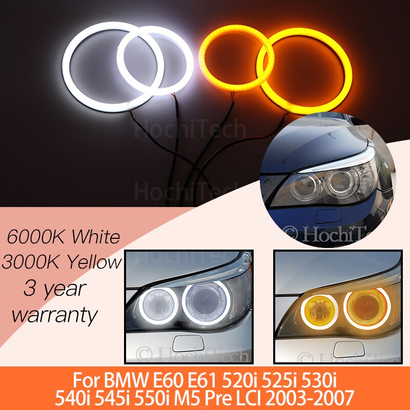 

Комплект колец с ангельскими глазами для BMW E60 E61 520i 525i 530i 540i 545i 550i M5 Pre LCI 2003-2007, цвет белый и желтый, 1 комплект
