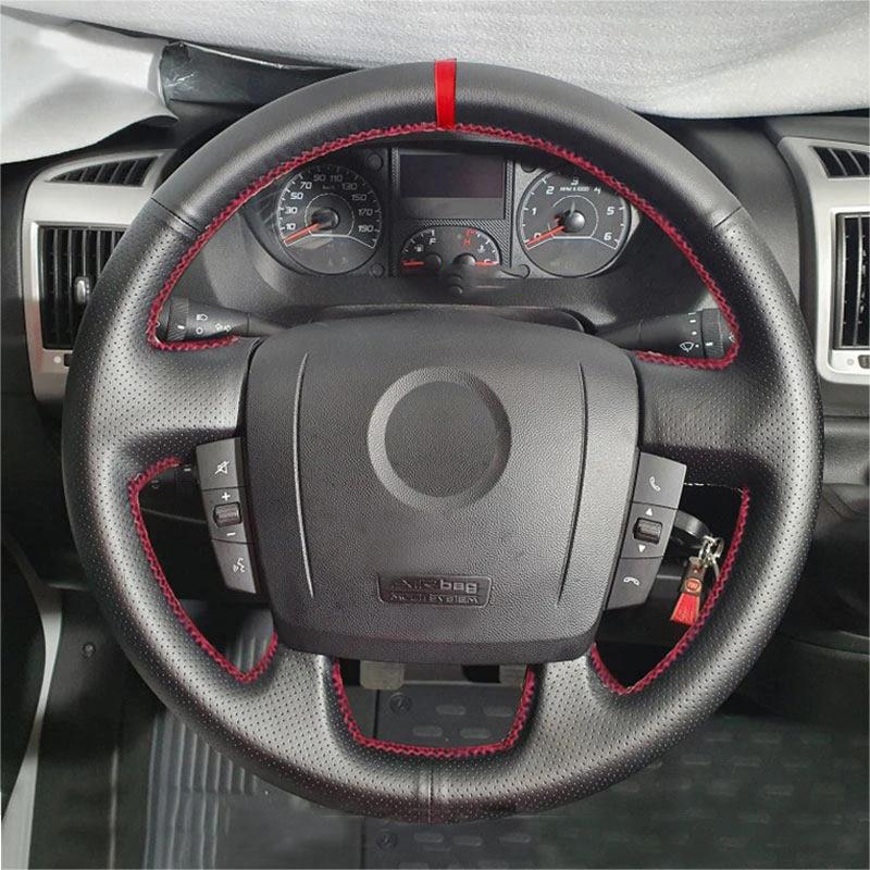 

Чехол рулевого колеса автомобиля для Fiat Ducato Peugeot Boxer Citroen Jumper 2006 2017 2018 2019 Перфорированная кожаная отделка с красной полосой