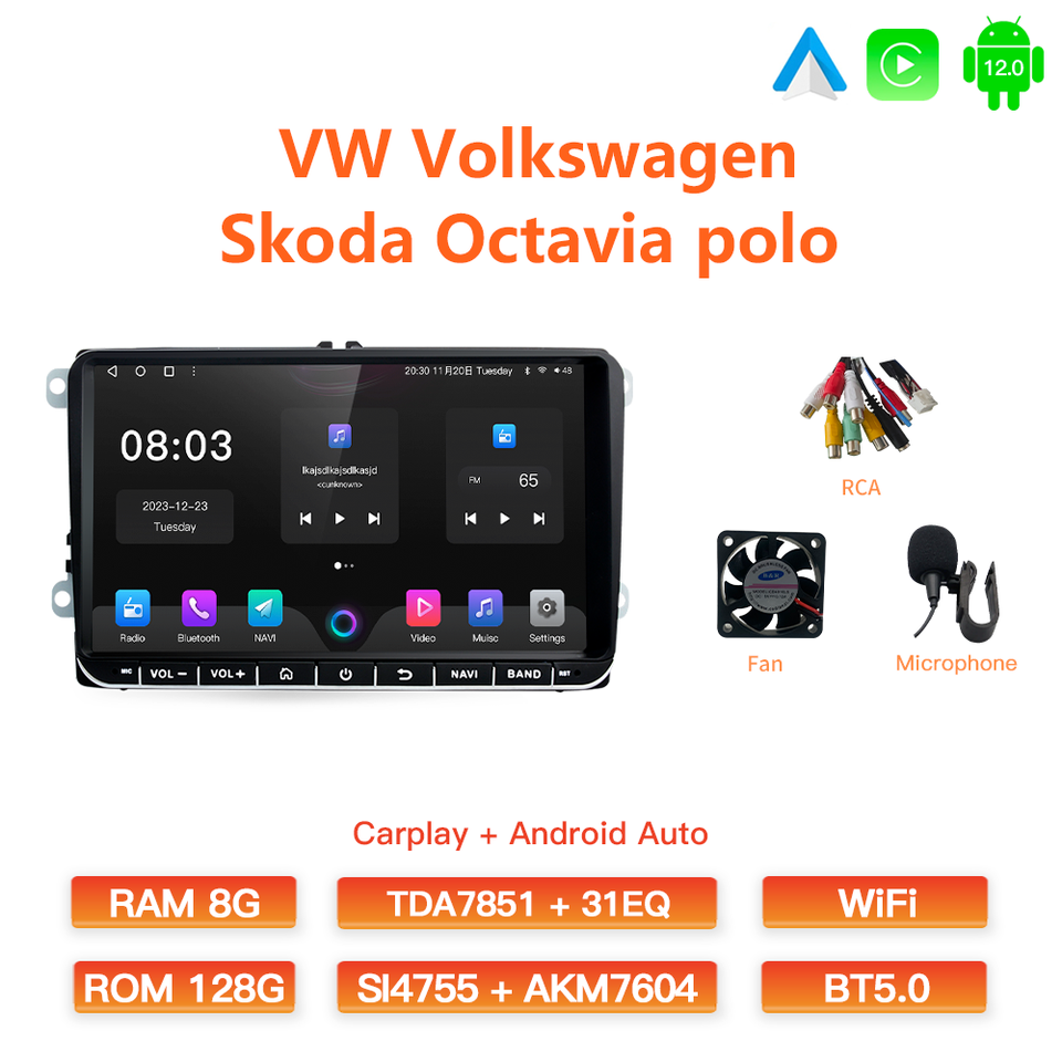 

GATAXASKY 9 "автомобильный радиоприемник мультимедийный плеер для VW Volkswagen Passat B7 B6 Golf Touran Polo Tiguan Jetta 2 din Android 12 Carplay