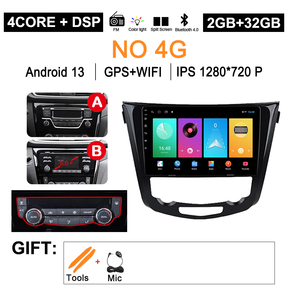 

Автомагнитола, мультимедийный видеоплеер, навигация GPS для Nissan X-Trail xtrail X-Trail 3 T32 2013 - 2022 Qashqai 2 J11 Android 13