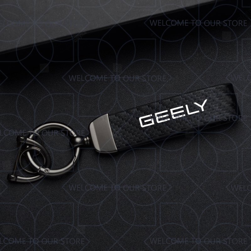 

Автомобильный брелок для ключей Geely Manjaro Atlas Emgrand Coolray GX3 EC7 Tugella, металлический брелок с логотипом Widget, кожаные украшения из углеродного волокна