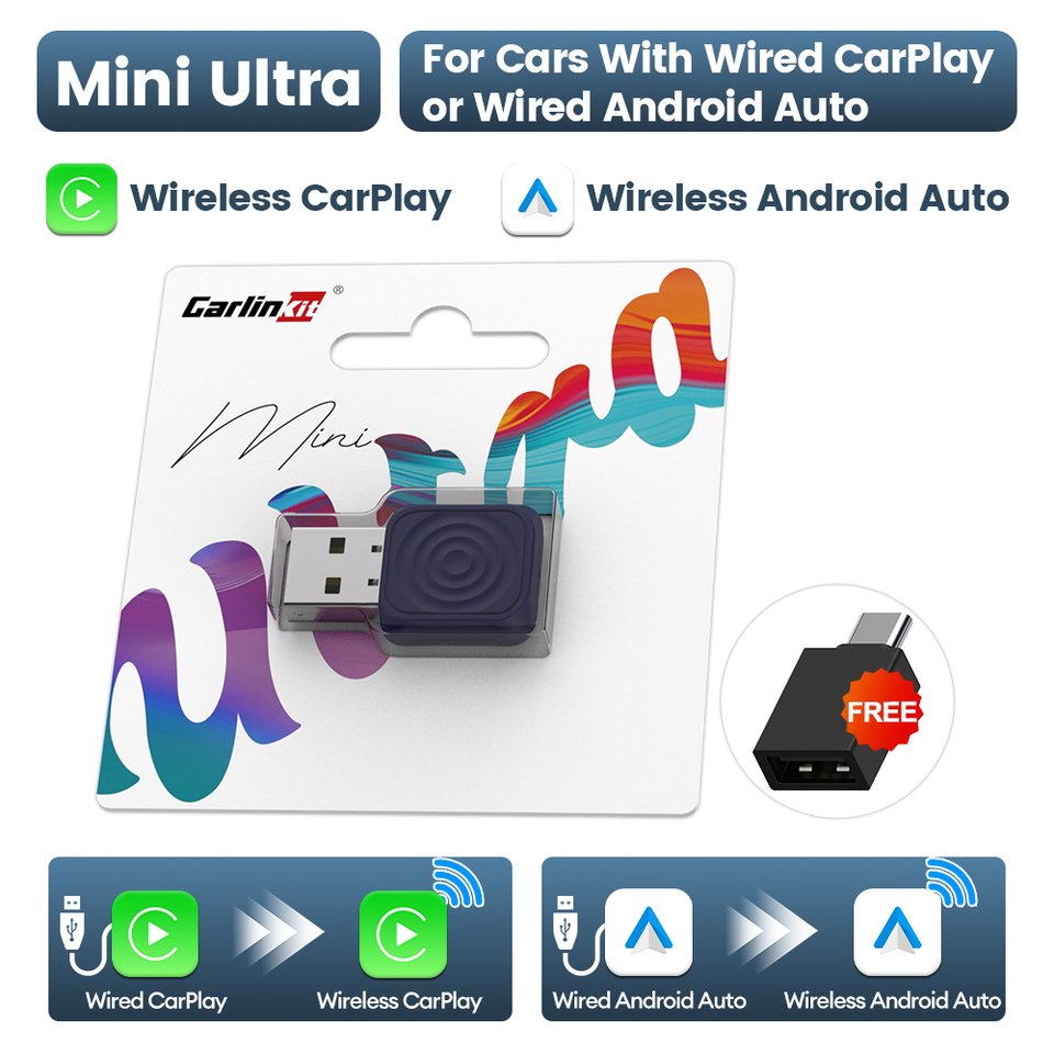 

Новый автомобильный адаптер CarlinKit Mini Ultra, проводной к беспроводному CarPlay и Android, беспроводное обновление, Wi-Fi, Bluetooth, автоматическое подключение, USB-ключ