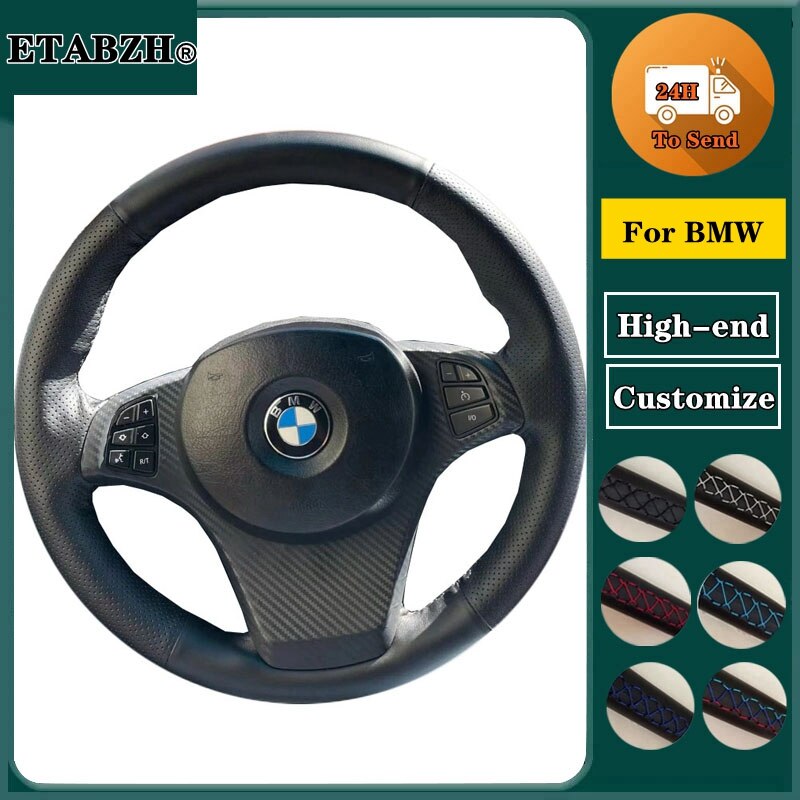 

Плетеная крышка рулевого колеса автомобиля для BMW E83 X3 2003-2010 E53 X5 Индивидуальные кожаные аксессуары для рулевого управления из микрофибры