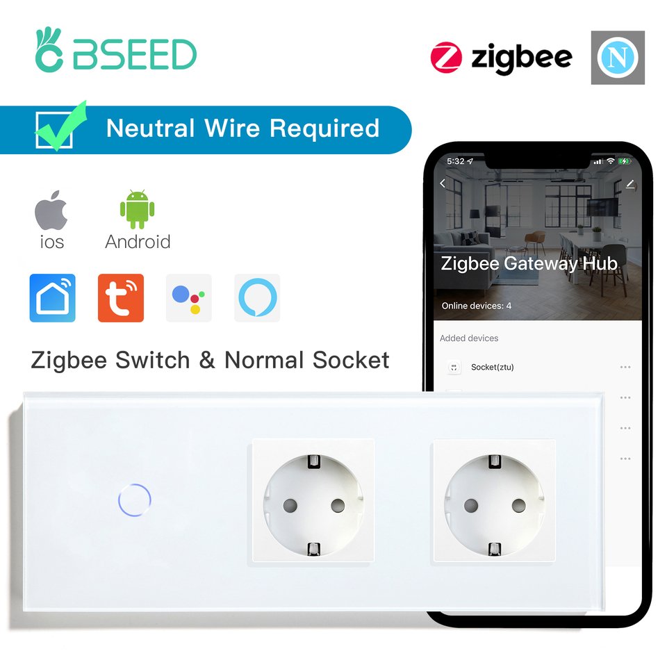 

Интеллектуальные сенсорные выключатели BSEED Zigbee 1/2/3 Gang с зарядкой USB Type-C