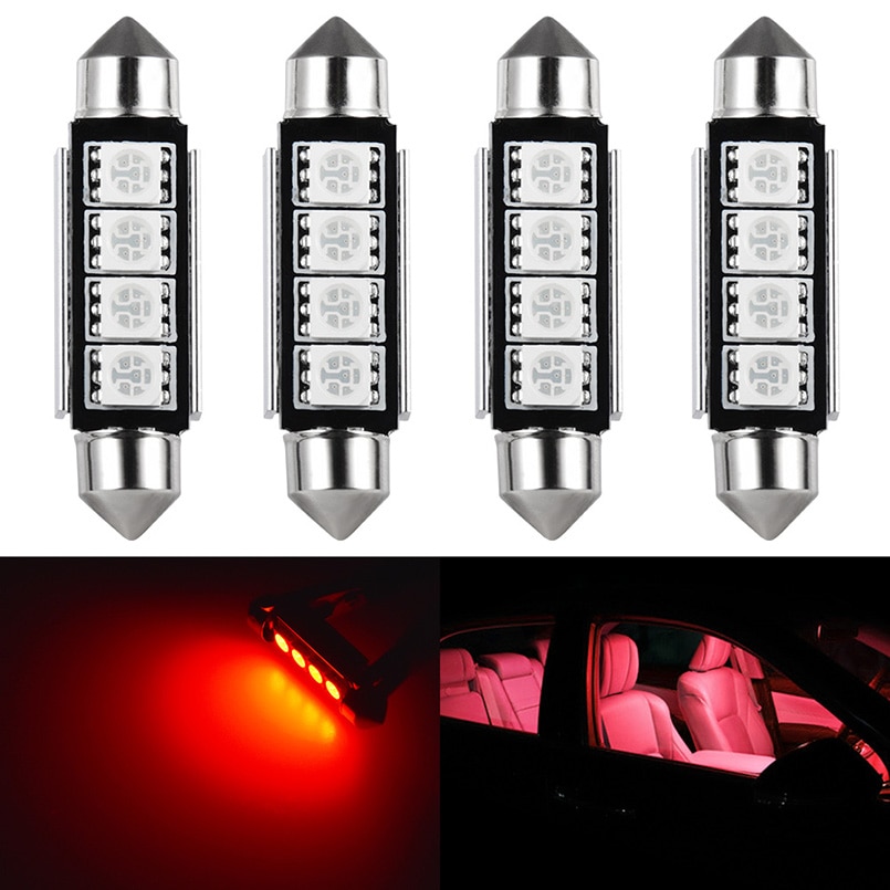 

4x C5W C10W Светодиодные лампы Canbus 5050 SMD Фестон Красный Белый 41 мм 42 мм Купольная лампа для чтения Лампа внутреннего освещения автомобиля 12 В 6000 К