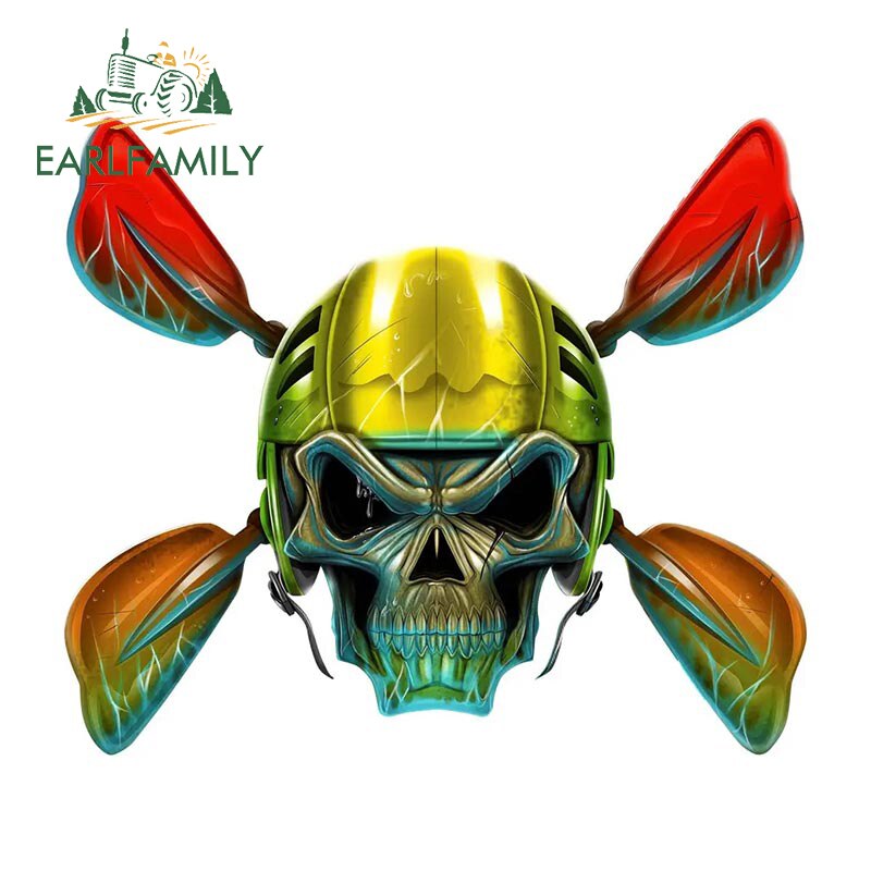 

EARLFAMILY 13 см x 11,2 см, каяк, рыбалка, Череп, весло, автомобильная наклейка, классические модные декоративные мотоциклетные водонепроницаемые автомобильные аксессуары
