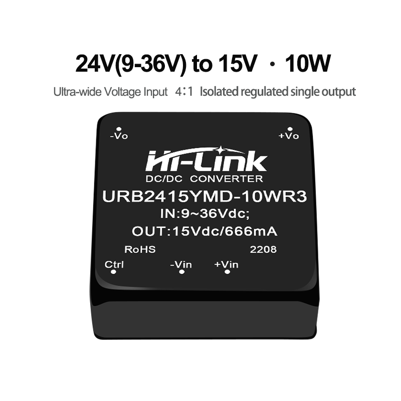 

Hi Link URB2415YMD-10WR3 24 В до 3/5/9/12/15/24 В 10 Вт DC изолированный Регулируемый Модуль питания
