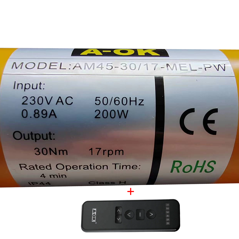 

A-OK AM45 30/17 Smart Rolling Tubular Motor, приложение RF433 Tuya Wi-Fi, для трубки 50/55/63/70/85 мм, для рулонных жалюзи/системы подъема