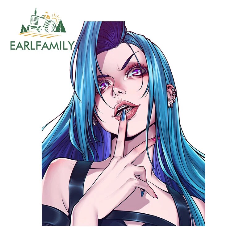 

EARLFAMILY 13 см для Fanart League of Legends Jinx, автомобильная наклейка, индивидуальная авто аниме-наклейка, бампер, ноутбук, виниловые автомобильные аксессуары