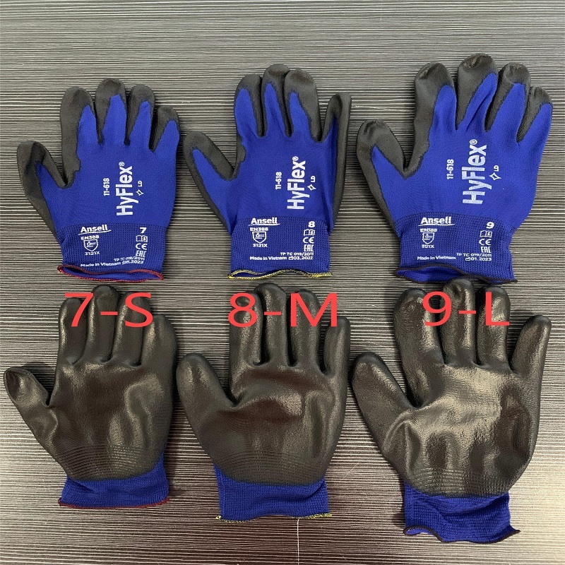 

Ansell HyFlex ® 11-618 (12 пар) Долочка с покрытием из черного ПУ, темно-синяя нейлоновая подкладка, универсальные перчатки