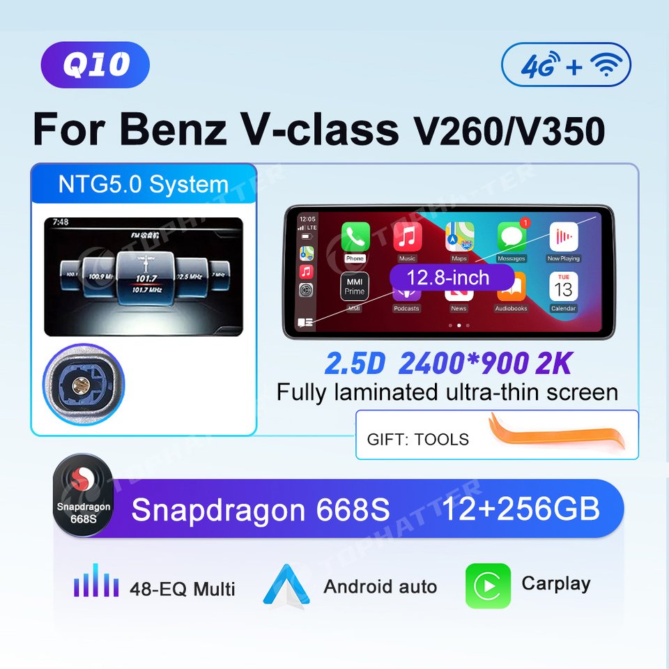 

12,8-дюймовый 2K-автомагнитола для Mercedes Benz V-класса W447 V250 V260 V350 CarPlay Android Auto мультимедийный проигрыватель 668S экран головного устройства