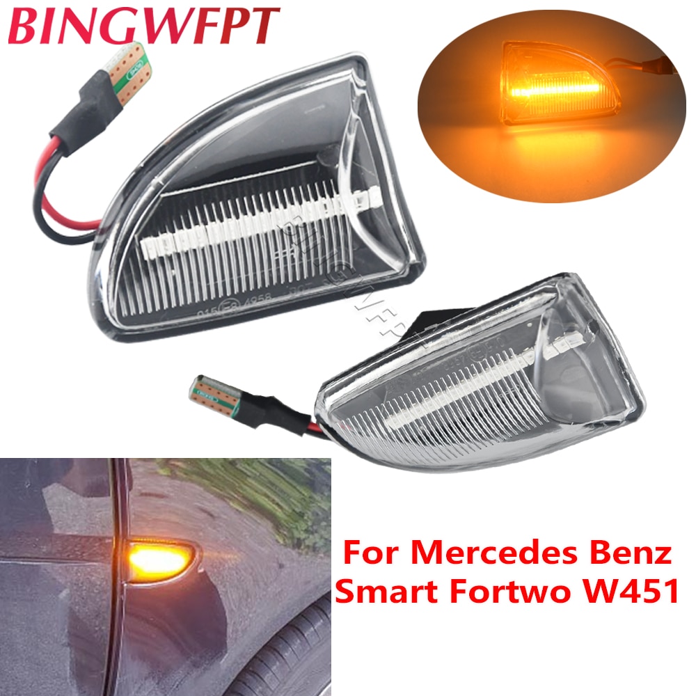 

Для Smart Fortwo 451 MK1 и MKII 2007-2015 2 шт. копченые линзы янтарные зеркальные динамические боковые маркеры зеркальный сигнал поворота фонарик со стрелкой