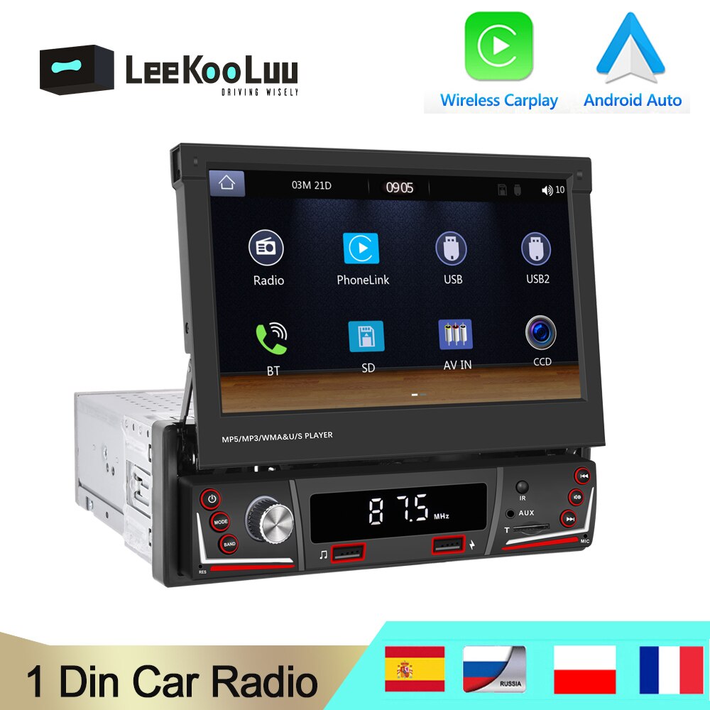 

Автомагнитола LeeKooLuu на Android, мультимедийный плеер с выдвижным 7 "экраном, GPS, Wi-Fi, Mirrorlink, Типоразмер 1 Din