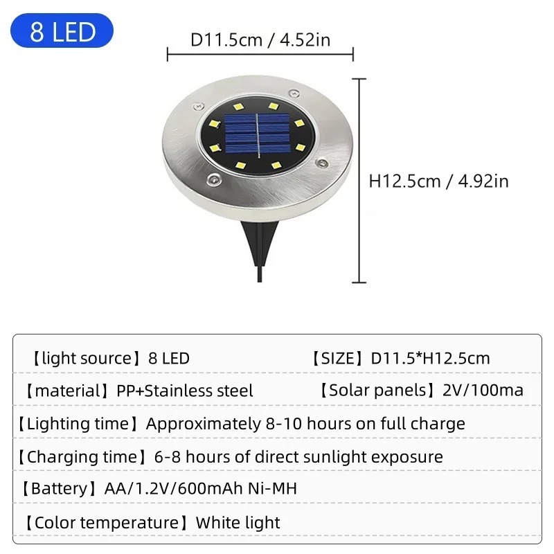 

8/20LED уличный солнечный дисковый светильник IP65 открытый сад солнечные подземные лампы палубный светильник погребенный солнечный садовый декоративный светильник