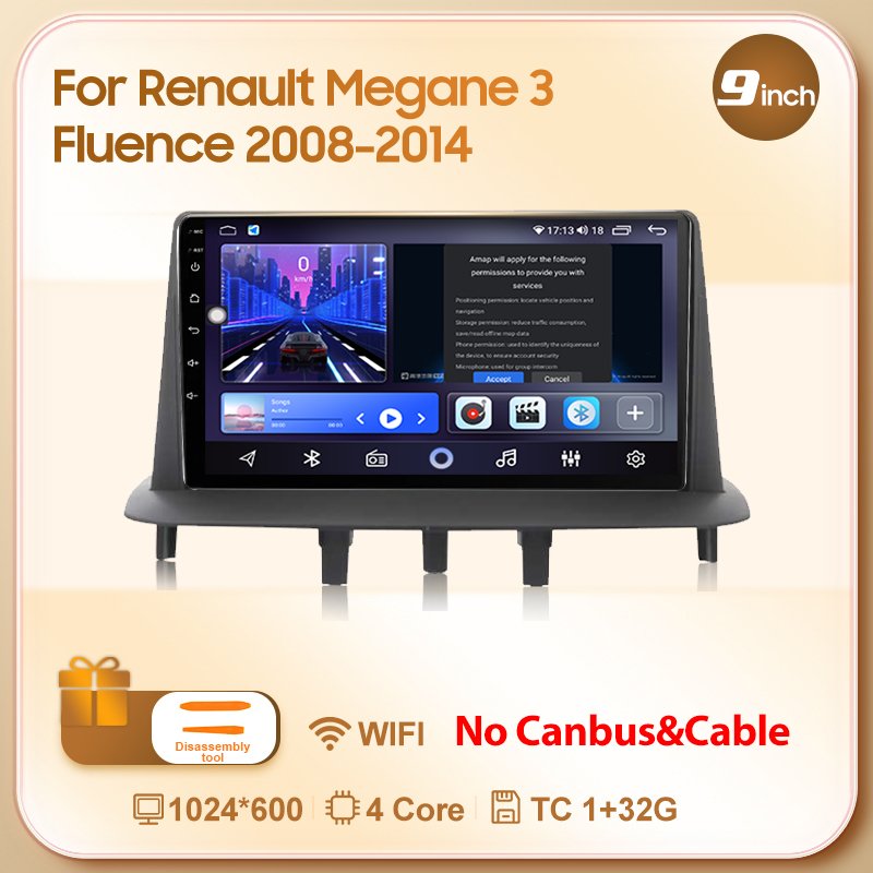 

Автомагнитола на Android 13 для Renault Megane 3 Fluence 2008 - 2014 с видеоплеером и GPS-навигацией, 4G, Wi-Fi