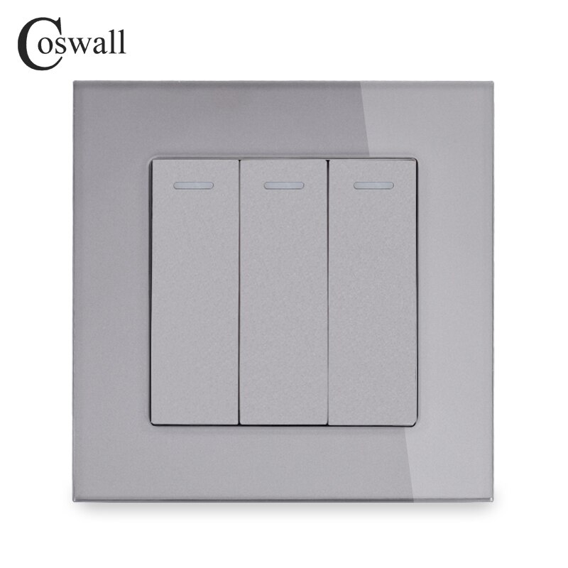 

COSWALL Кристаллическая панель из закаленного стекла, 3 группы, 1 способ включения/выключения, кулисный настенный выключатель, 16 А постоянного тока/переменного тока, 5-250 В, белый, черный, серый, золотой