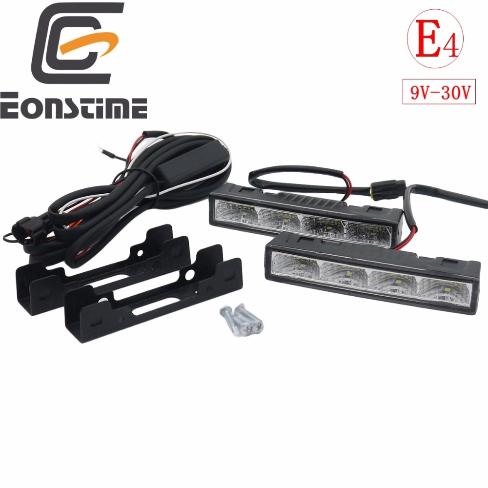 

Eonstime 2cps 12 В/24 В Выделенные светодиодные дневные ходовые огни DRL 6000 К Сверхнизкое энергопотребление 4 светодиода 5050 ABS + хост жгут проводов
