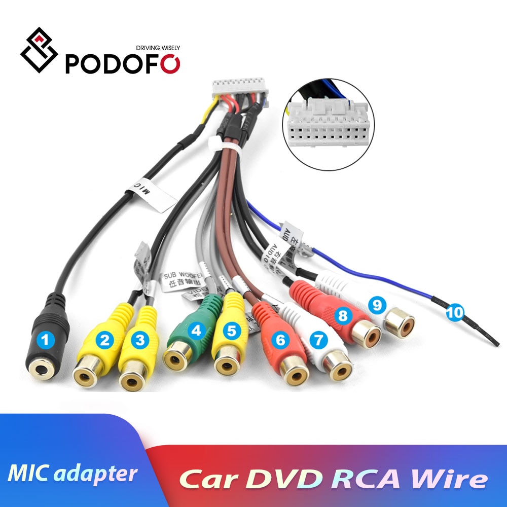

Podofo автомобильный Радио RCA выход дополнительный микрофон провод aux-in Кабель-адаптер