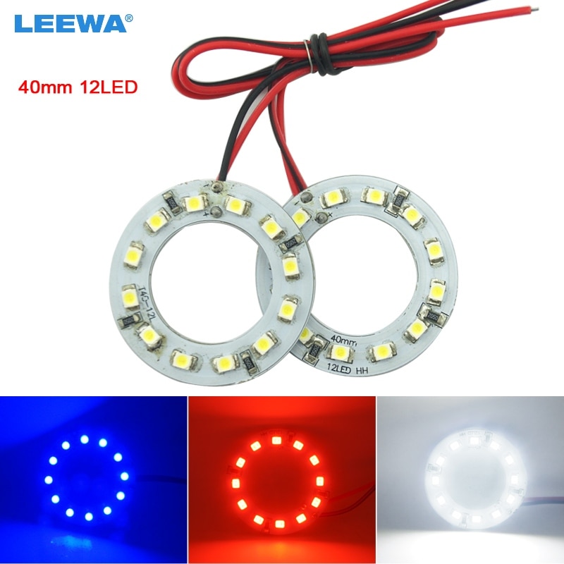 

LEEWA 2 шт. 40 мм автомобильные ангельские глазки 1210/3528 12SMD светодиодные фары Halo кольцо ангельские глазки освещение белый красный синий # CA2666