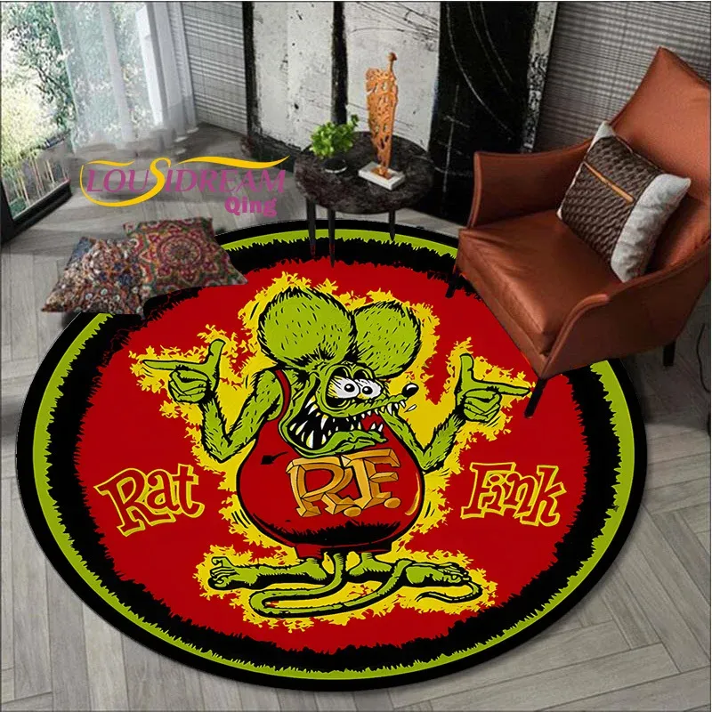 

Коврик Rat Fink в стиле ретро, круглый декор для гостиной, пещера, напольные коврики, ковры для кровати, стула, коврика, подарки