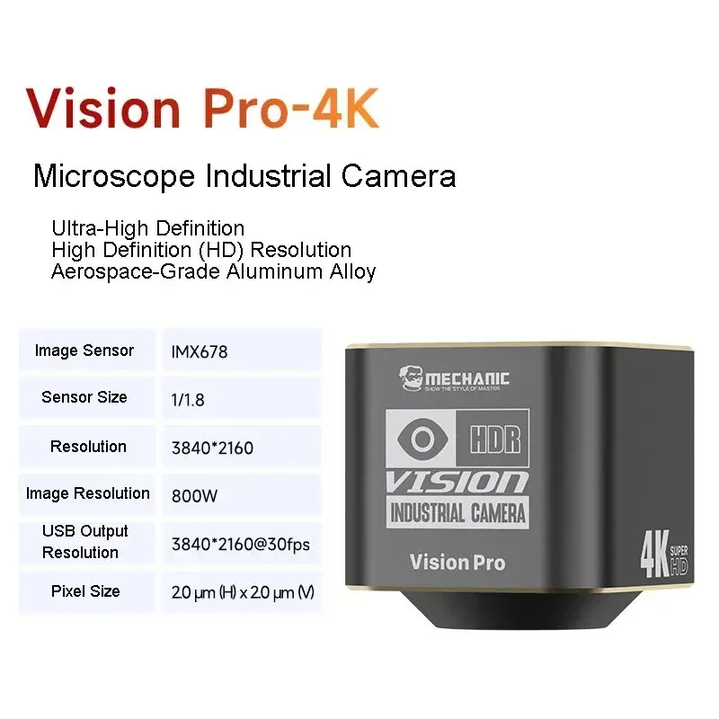 

Промышленная камера для микроскопа Mechanic Vision Air Pro 4K для мобильного телефона, инструмент для ремонта сварки печатных плат, HD промышленная камера для микроскопа