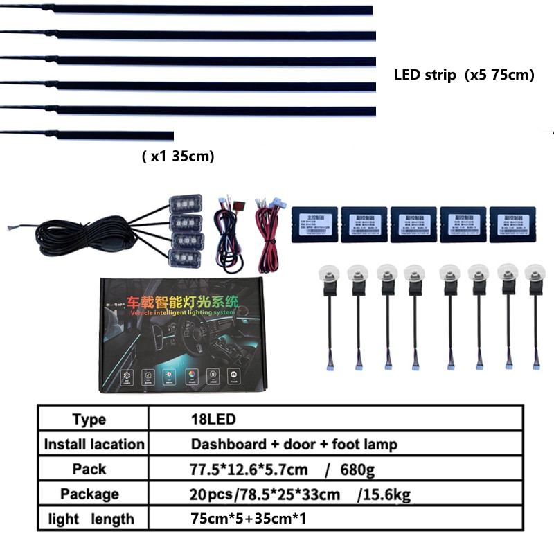 

18in1 Symphony автомобильное окружающее освещение RGB внутреннее окружающее освещение для автомобиля APP контрольное освещение внутренняя декоративная атмосферная полоса