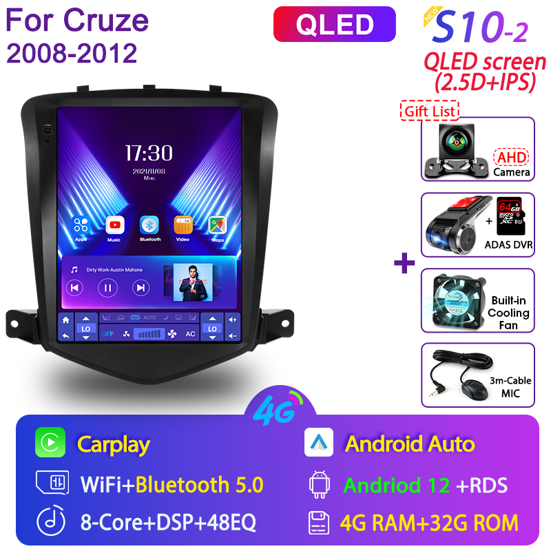 

Srnubi 9,7 "2Din Android 12, автомобильное радио для Chevrolet Cruze J300 2008-2012, мультимедийный плеер, GPS Carplay, авто стерео DVD, головное устройство