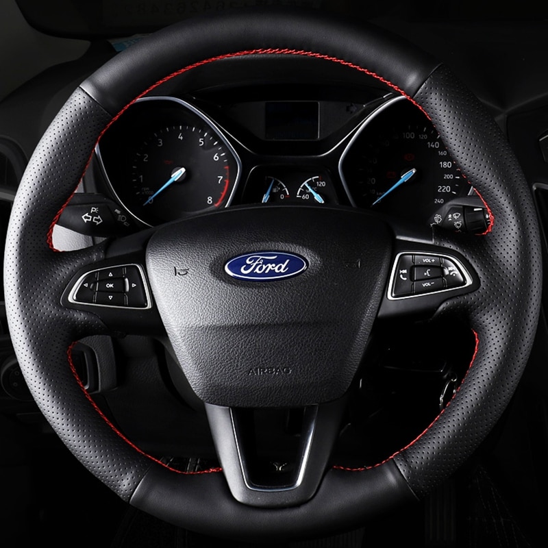 

Кожаный чехол на руль автомобиля из микрофибры на заказ для Ford Focus 3 2015-2018 Kuga 2016-2019 Escape C-MAX Ecosport 2018-2019