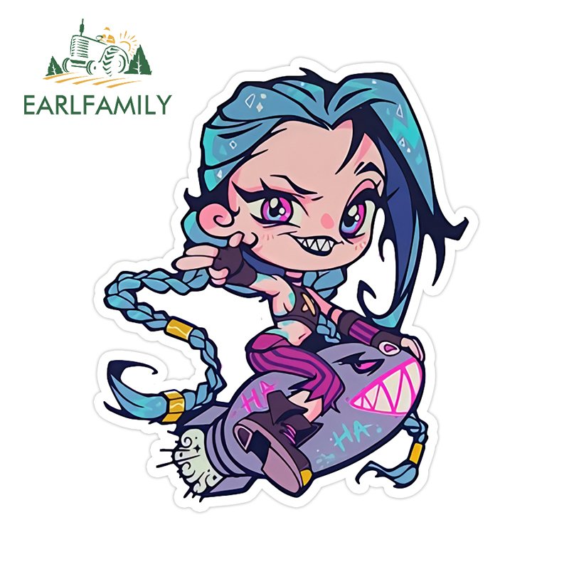 

EARLFAMILY 13 см × 11 см Милая Автомобильная наклейка «Лига Легенд» Jinx, забавная картинка, дизайнерские наклейки, виниловая защита для двери автомобиля