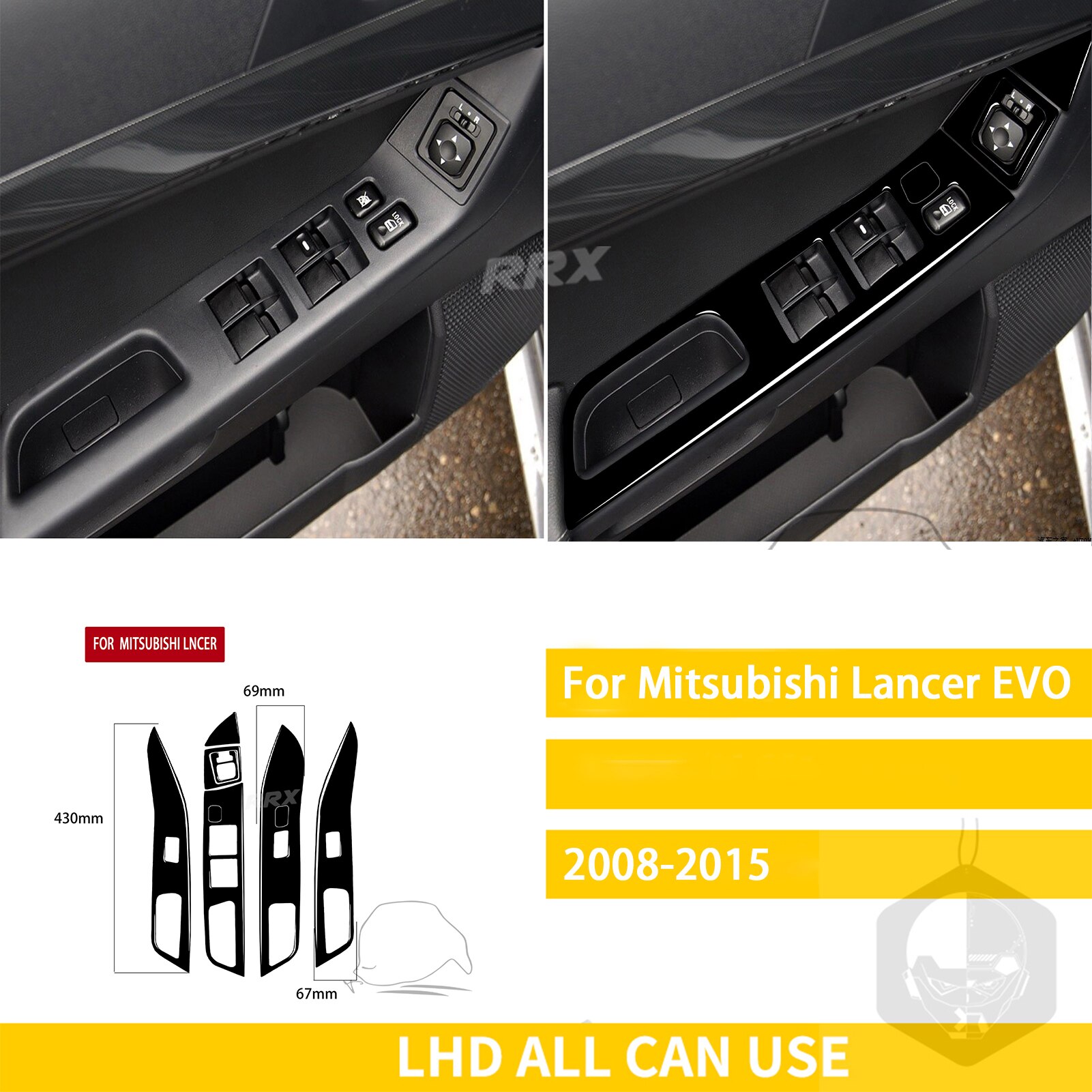 

Автомобильные аксессуары для Mitsubishi Lancer EVO X MR 2008-2015, пластиковое пианино, черная интерьерная оконная подъемная панель, отделочная наклейка