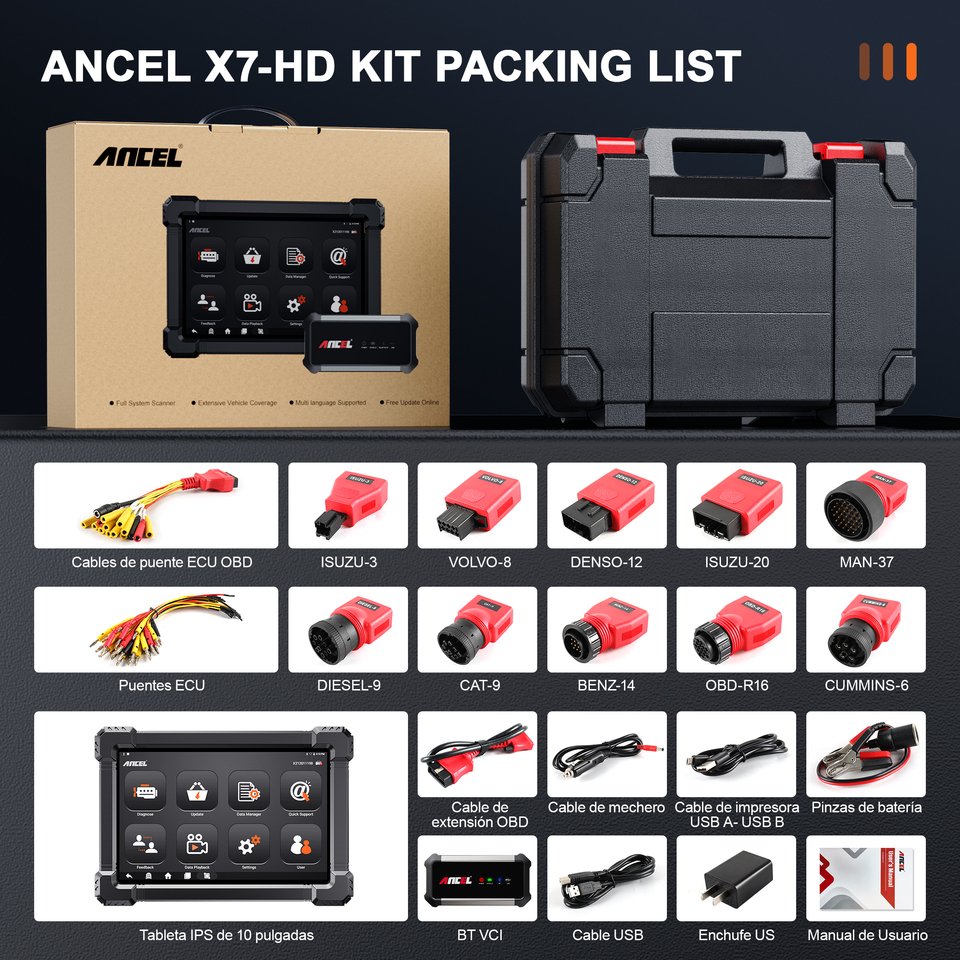 

ANCEL X7 HD OBD2 Диагностический инструмент Полный системный считыватель кодов ABS Сброс масла SAS DPF 12 В Автомобили 24 В Инструменты для автоматического сканера для тяжелых грузовиков