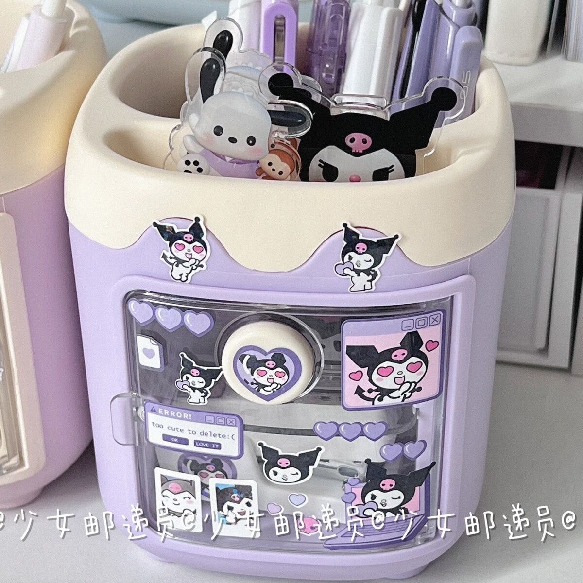 

Kawaii Sanrio Hello Kitty Kuromi Настольный Держатель Для Ручек С Наклейкой «сделай Сам», Кисточка Для Макияжа, Хранение