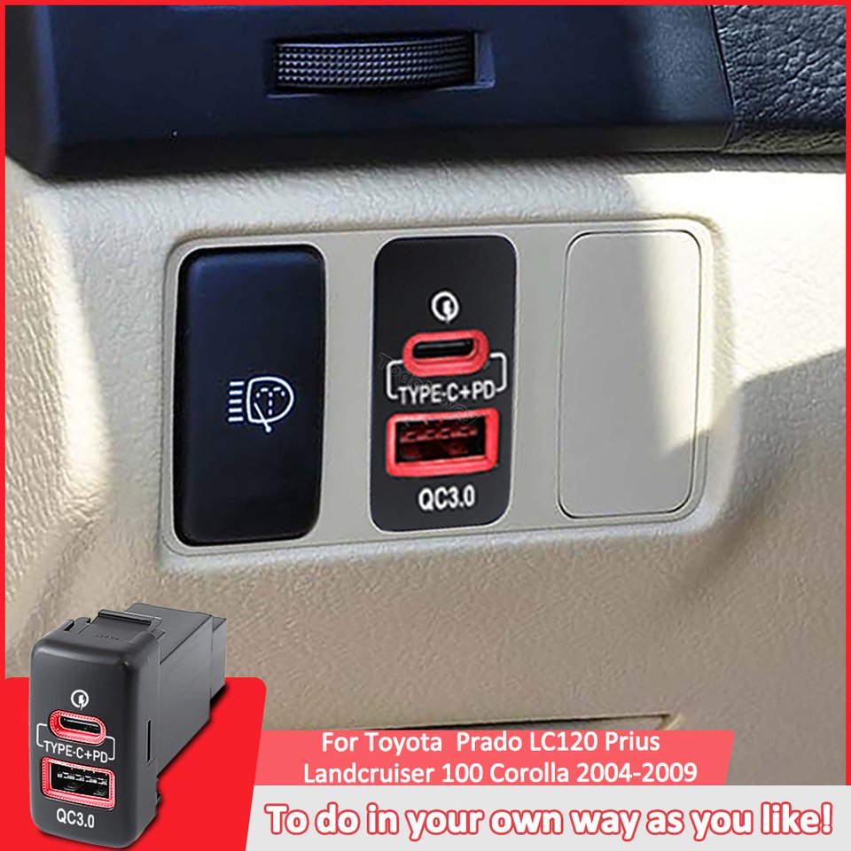 

Светодиодное USB-зарядное устройство, розетка, дисплей напряжения, адаптер интерфейса PD Type-C для Toyota Landcruiser 100 Prius Hiace 2011, аксессуар
