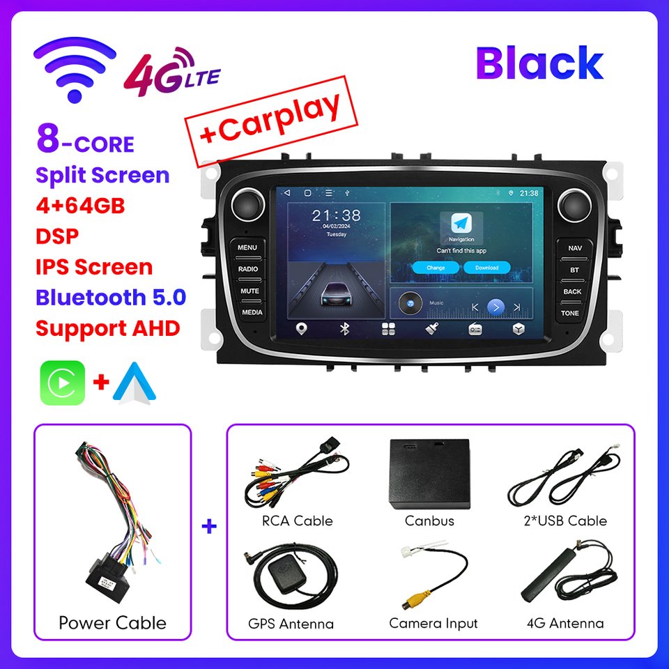 

7 "2Din Android Auto Радио Стерео GPS Carplay Мультимедийное Видео Автомобильное Радио Для Ford Focus 2 Mk2 Mk3 S-max 2004-2011 WIFI GPS BT