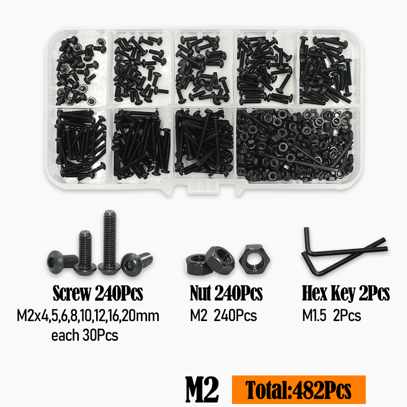 

Набор винтов M2 M2.5 M3 M4 M5 M6 черные 10.9