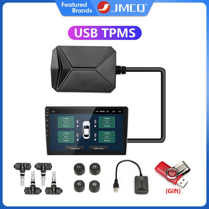 

Система контроля давления в шинах JMCQ, USB-система контроля давления в шинах с 4 датчиками, 5 В, для Android-навигатора