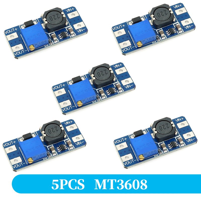 

5 шт. MT3608 DC-DC повышающий преобразователь, модуль повышающего источника питания, повышающая плата MAX, выход 28 В, 2 А для Arduino, комплект «сделай сам»