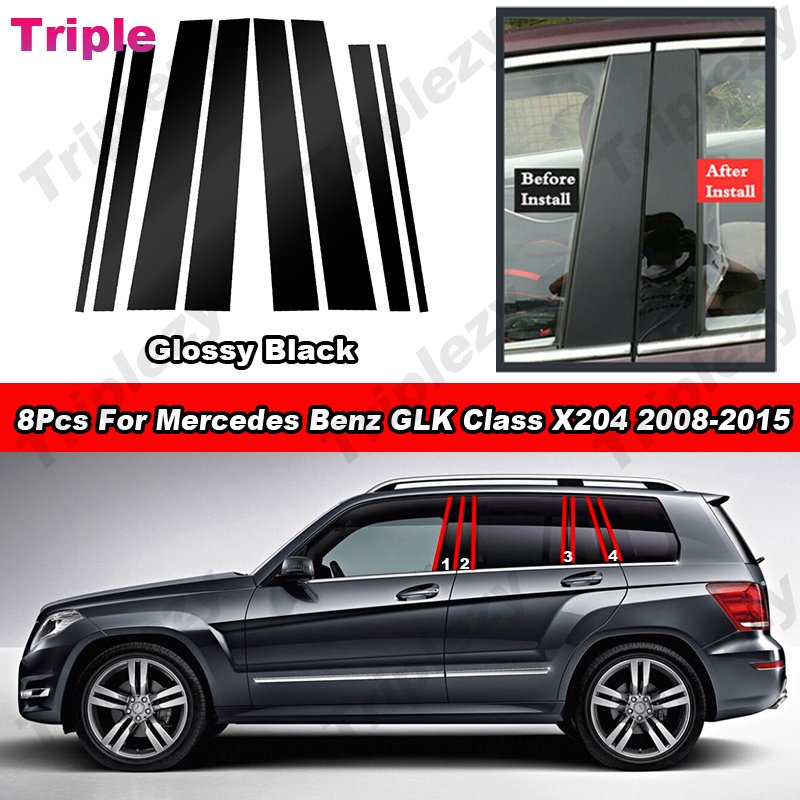 

8 шт., глянцевые черные наклейки для окон Mercedes Benz GLK Class X204 2008-2015