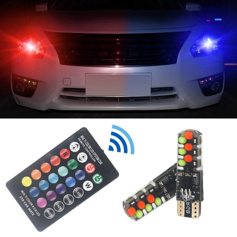 

T10 w5w RGB светодиодный ная лампа 12SMD COB canbus 194 168 автомобиль с пультом дистанционного управления вспышкой/стробоскопическим освещением для чтения клиновидный свет габаритные огни s