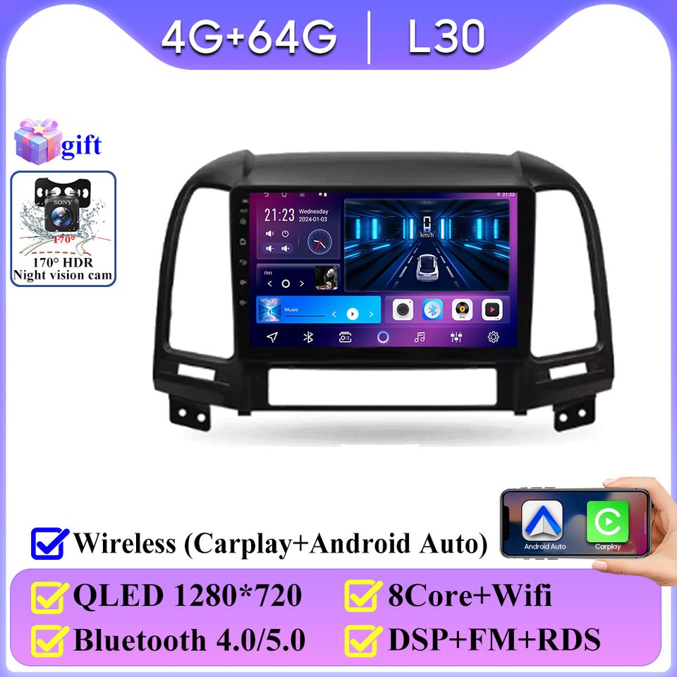 

Для Hyundai Santa Fe 2 2006-2012 Carplay Auto 4G + WIFI GPS Автомобильный радиоприемник Навигация Мультимедийный видеоплеер Стерео BT Android 14