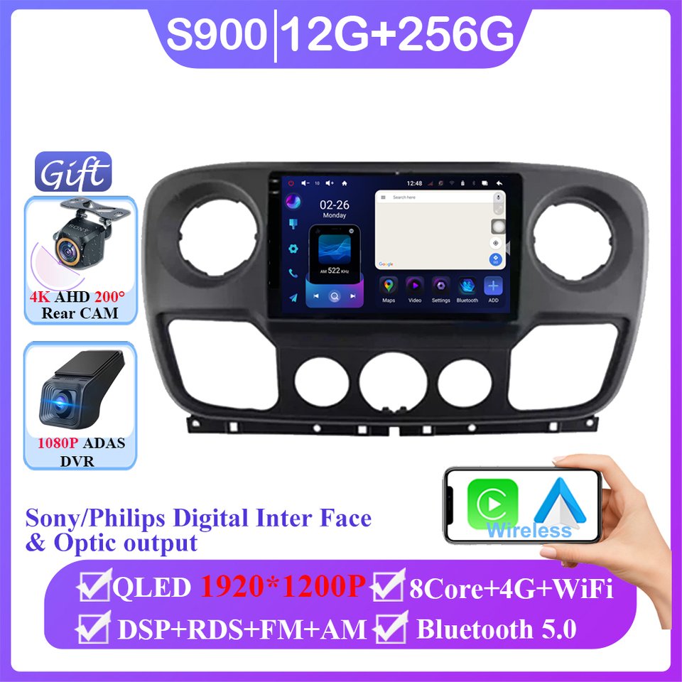

Android 14 для Renault Master Nissan NV400 Opel Movano 2010 - 2021 беспроводной автомобильный мультимедийный плеер No 2din GPS навигационное зеркало