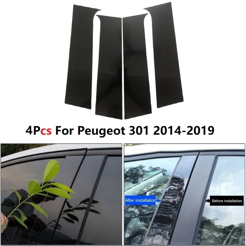 

4 шт. глянцевая черная наклейка на колонку для Peugeot 301 2014-2019