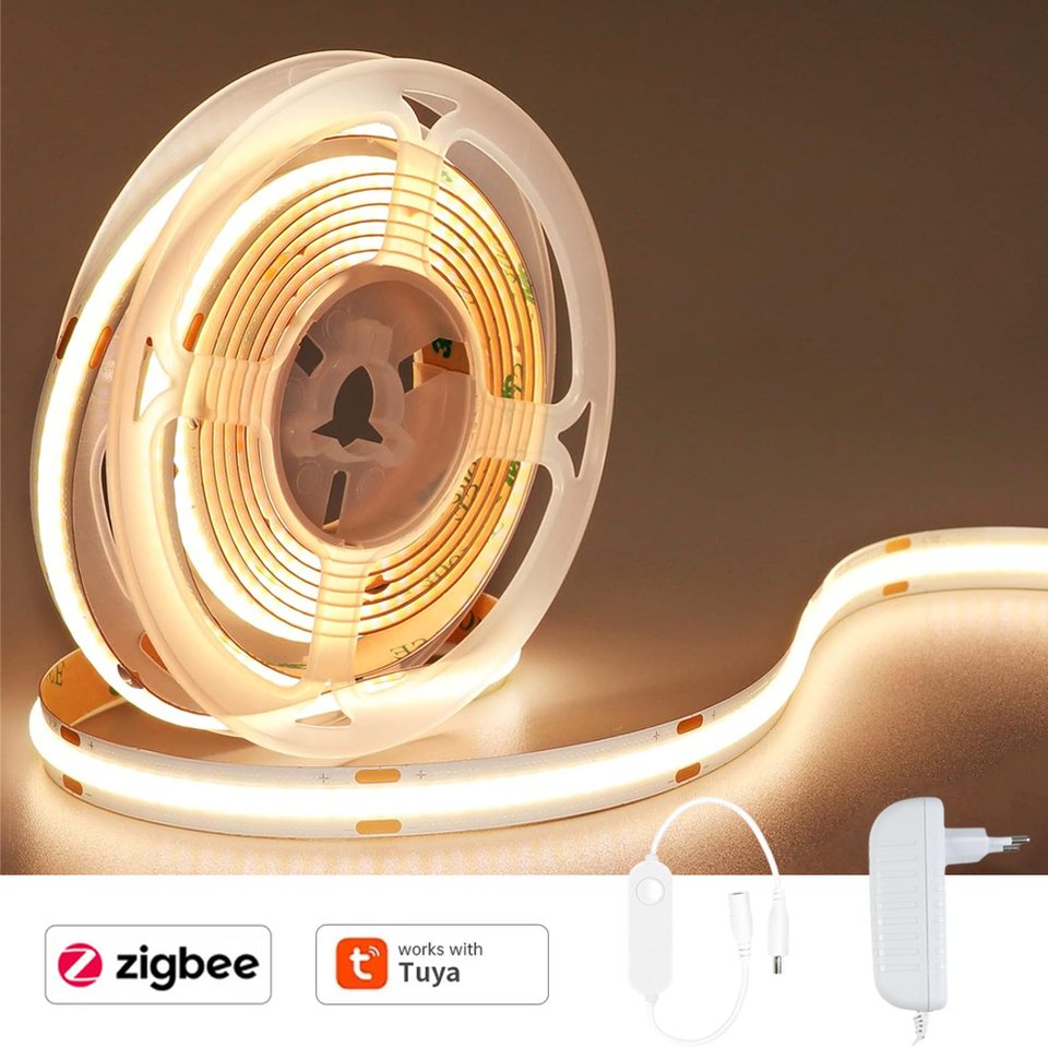 

Светодиодная лента Tuya Zigbee 3.0 COB 12 В 1 м 2 м 3 м 4 м 5 м Гибкий светильник для декора комнаты Теплый белый 3000-6500 К для Google Assistant SmartThings
